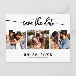 Postal Elegante collage de 3 fotos de boda Save The Date