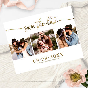 Postal Elegante collage de 3 fotos para boda Save The Dat