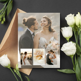 Postal Elegante Collage de 4 Fotos Agradecimiento de Boda