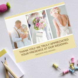 Postal Elegante Collage de fotos Boda Beige Gracias