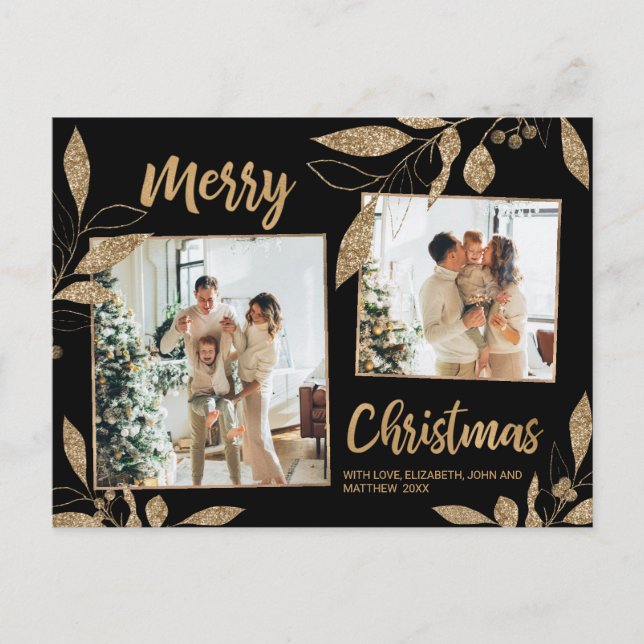 Postal Elegante Collage de Fotos de Navidad Botánico en D (Anverso)