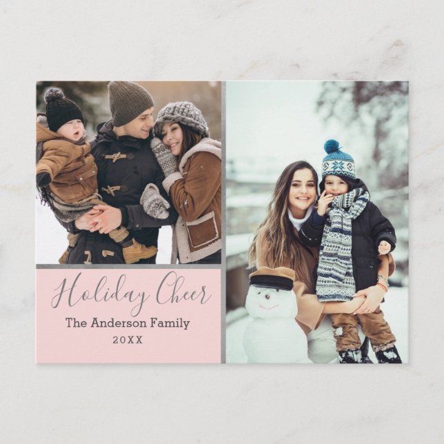 Postal Elegante Collage de fotos Rubor Holiday Cheer Silv (Anverso)