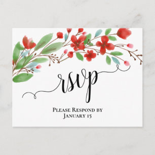 Postal Elegante color de agua rojo Flores Boda RSVP