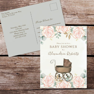 Postal Elegante color de agua rosa Floral dulce Baby Show