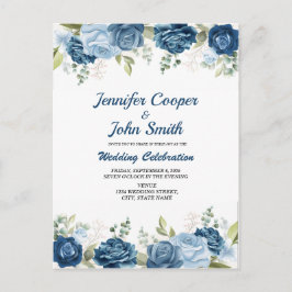 Postal Elegante color de agua Rosas azules Boda floral