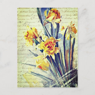 Postal Elegante color de agua vintage Art Daffodis amaril