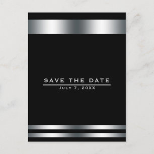 Postal Elegante compromiso negro y plata Save the Date