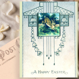 Postal Elegante conejito vintage de Pascua Art Deco