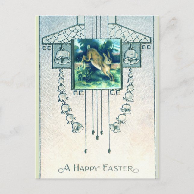 Postal Elegante conejito vintage de Pascua Art Deco (Anverso)