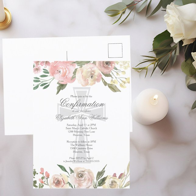 Postal Elegante confirmación religiosa con flores de marf (Subido por el creador)