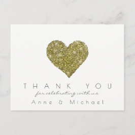 Postal Elegante corazón boda de oro "amor y gracias"