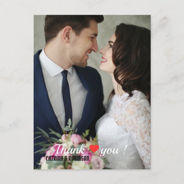 Postal Elegante Corazón de Amor Foto de Boda (Anverso)