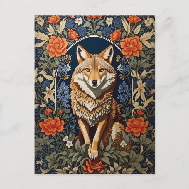 Postal Elegante Coyote William Morris inspirado (Anverso)