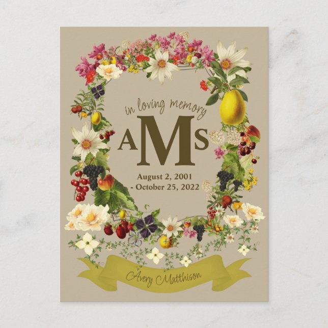 Postal Elegante Cresta Floral En Memoria Funeral  (Anverso)