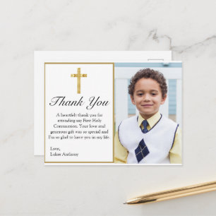 Postal Elegante Cruz de Oro 1ª Comunión Gracias