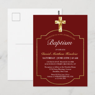 Postal Elegante Cruz Dorada de Borgoña Niños Baptismo Inv