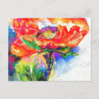 Elegante cuadro de acuarela floral rojo