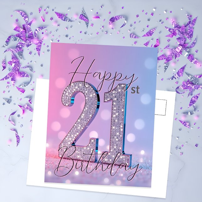 Postal Elegante Cumpleaños 21 Brillante Tonos Pastel Diam (Subido por el creador)