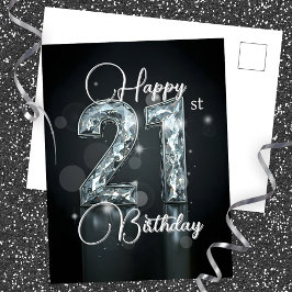 Postal Elegante Cumpleaños 21 con Diamantes Brillantes In