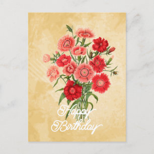 Postal Elegante Cumpleaños de Flor de Dianthus Chinensis 