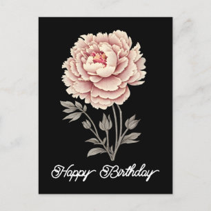 Postal Elegante Cumpleaños Feliz de Peonía Rosa Rústica V