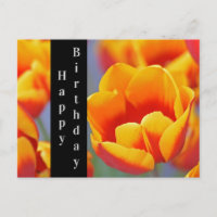 Elegante cumpleaños feliz de tulipanes amarillos y