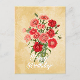 Postal Elegante Cumpleaños Flor Dianthus Chinensis Vintag