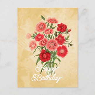 Postal Elegante Cumpleaños Flor Dianthus Chinensis Vintag