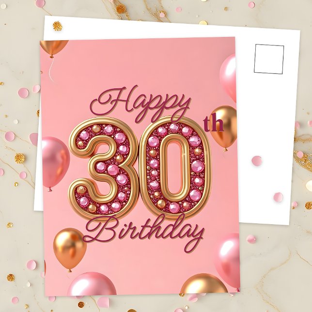 Postal Elegante Cumpleaños Número 30 Rosa y Dorado Logro  (Subido por el creador)