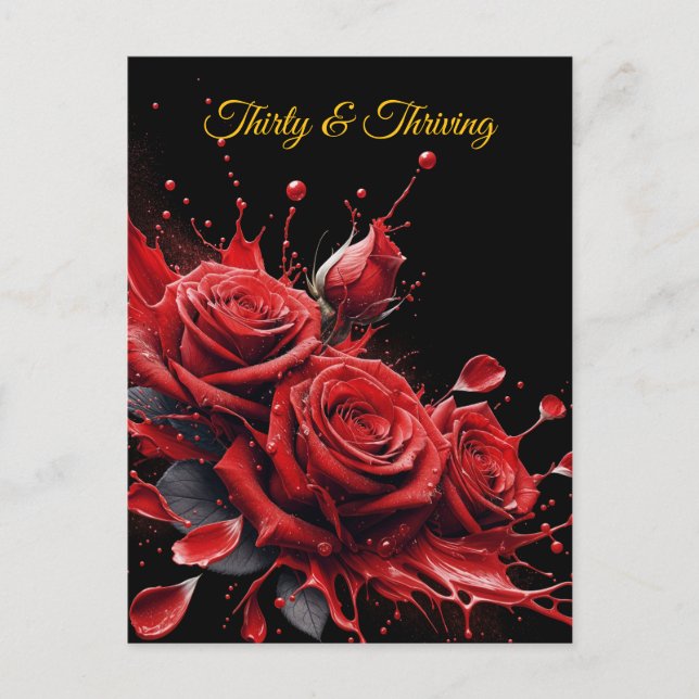Postal Elegante cumpleaños número 30 - Rosas en flor (Anverso)
