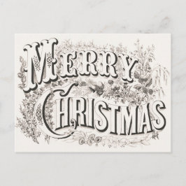 Postal Elegante Currier e Ives MERRY NAVIDAD Litografía