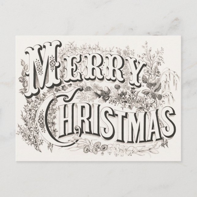 Postal Elegante Currier e Ives MERRY NAVIDAD Litografía (Anverso)