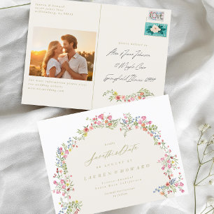Postal elegante dainty floral arco primavera foto de boda