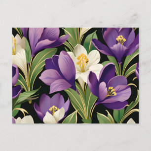 Postal Elegante damasco con flores de crocus