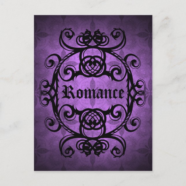 Postal Elegante damasco gótico morado y negro (Anverso)