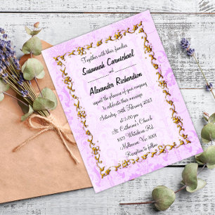 Postal Elegante Damasco Morado y Boda Oro