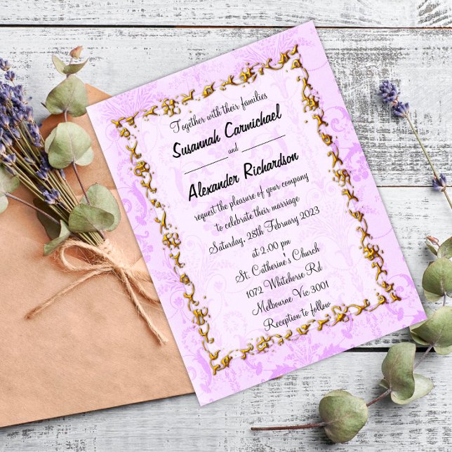 Postal Elegante Damasco Morado y Boda Oro (Subido por el creador)