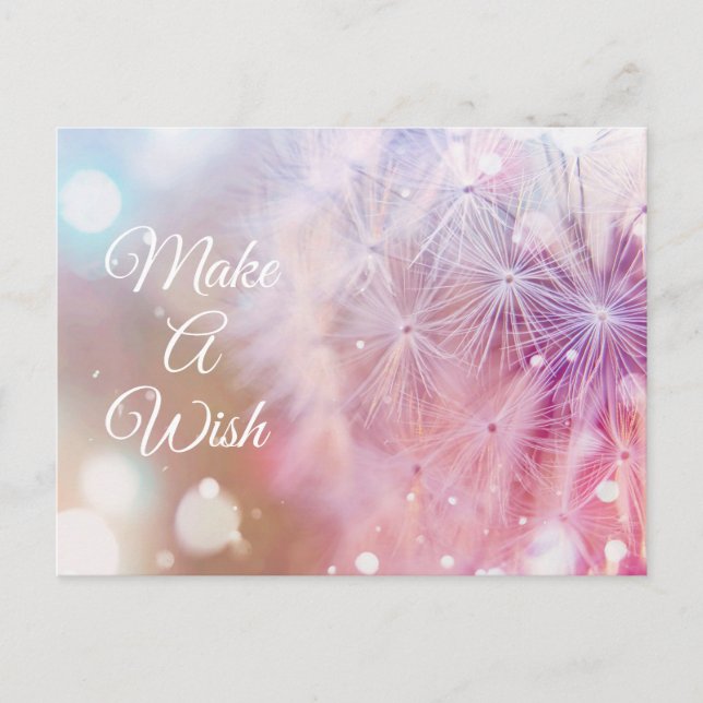 Postal Elegante Dandelion Inspirador Hacer Un Deseo (Anverso)