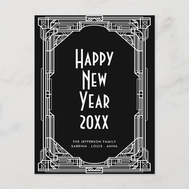 Postal Elegante deco de arte retro Feliz Año Nuevo (Anverso)