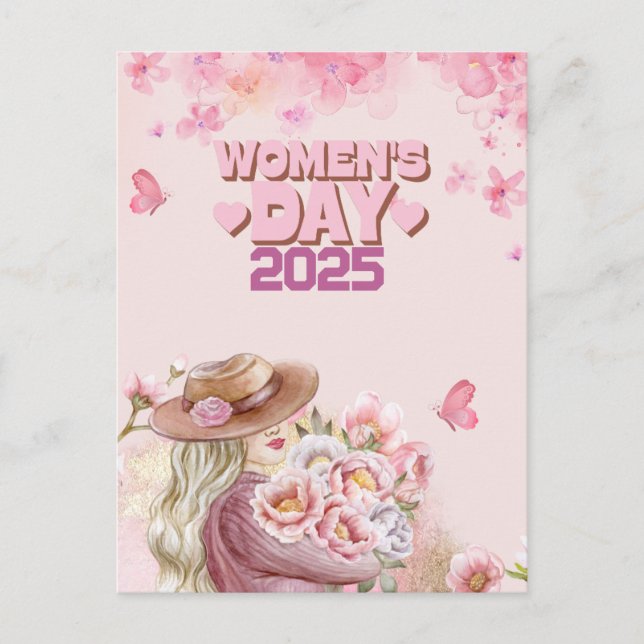 Postal Elegante Día de la Mujer 2025 con diseño floral ro (Anverso)