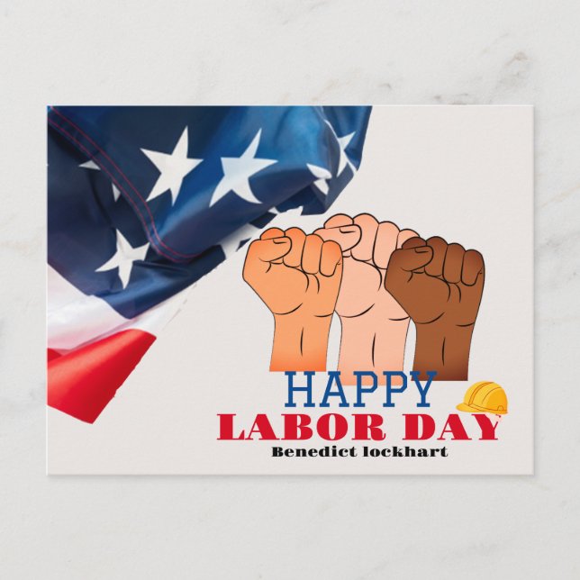 Postal Elegante Día del Trabajador Solidario con bandera  (Anverso)