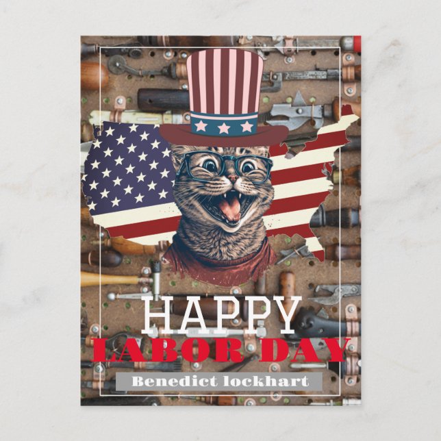 Postal Elegante Día del Trabajador Solidario con bandera  (Anverso)