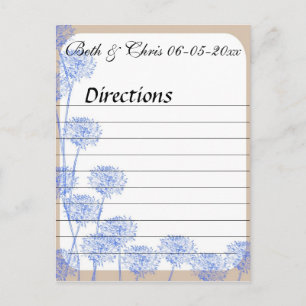 Postal Elegante dirección Boda de Dandelion azul