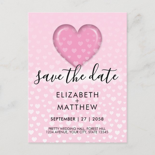 Postal Elegante diseño de corazón rosado y pececillos (Anverso)