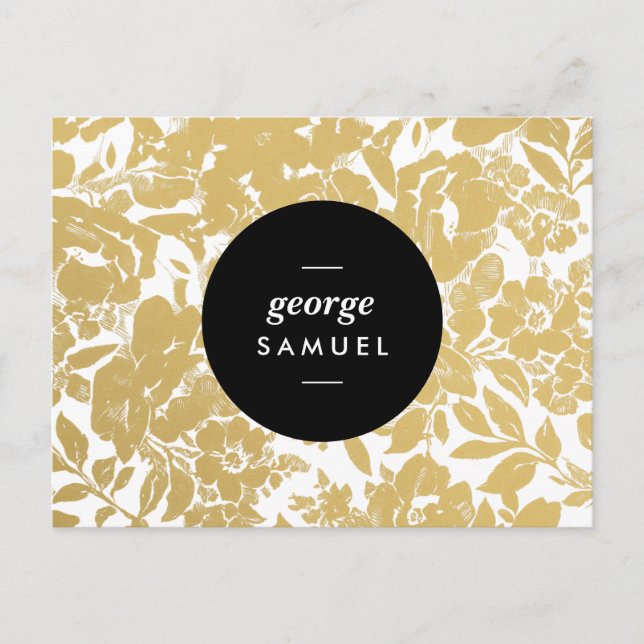 Postal Elegante Diseño Floral Dorado Con Círculo Negro Au (Anverso)