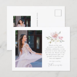 Postal Elegante Dos Fotografías De Quinceanera Floral Gra