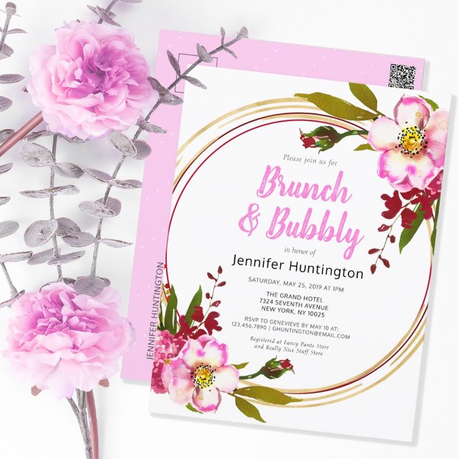 Postal Elegante ducha Boho Floral Berry Oro Rosa Bridal (Subido por el creador)