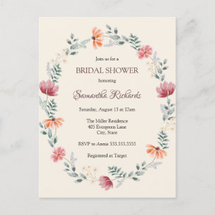 Postal Elegante ducha de novia con flores silvestres en a