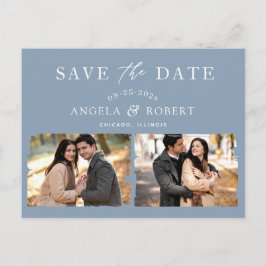 Postal Elegante Dusty Blue 2 Photo Save the Date