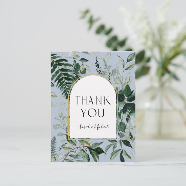 Postal Elegante Dusty Blue Botanage gracias (Anverso de pie)